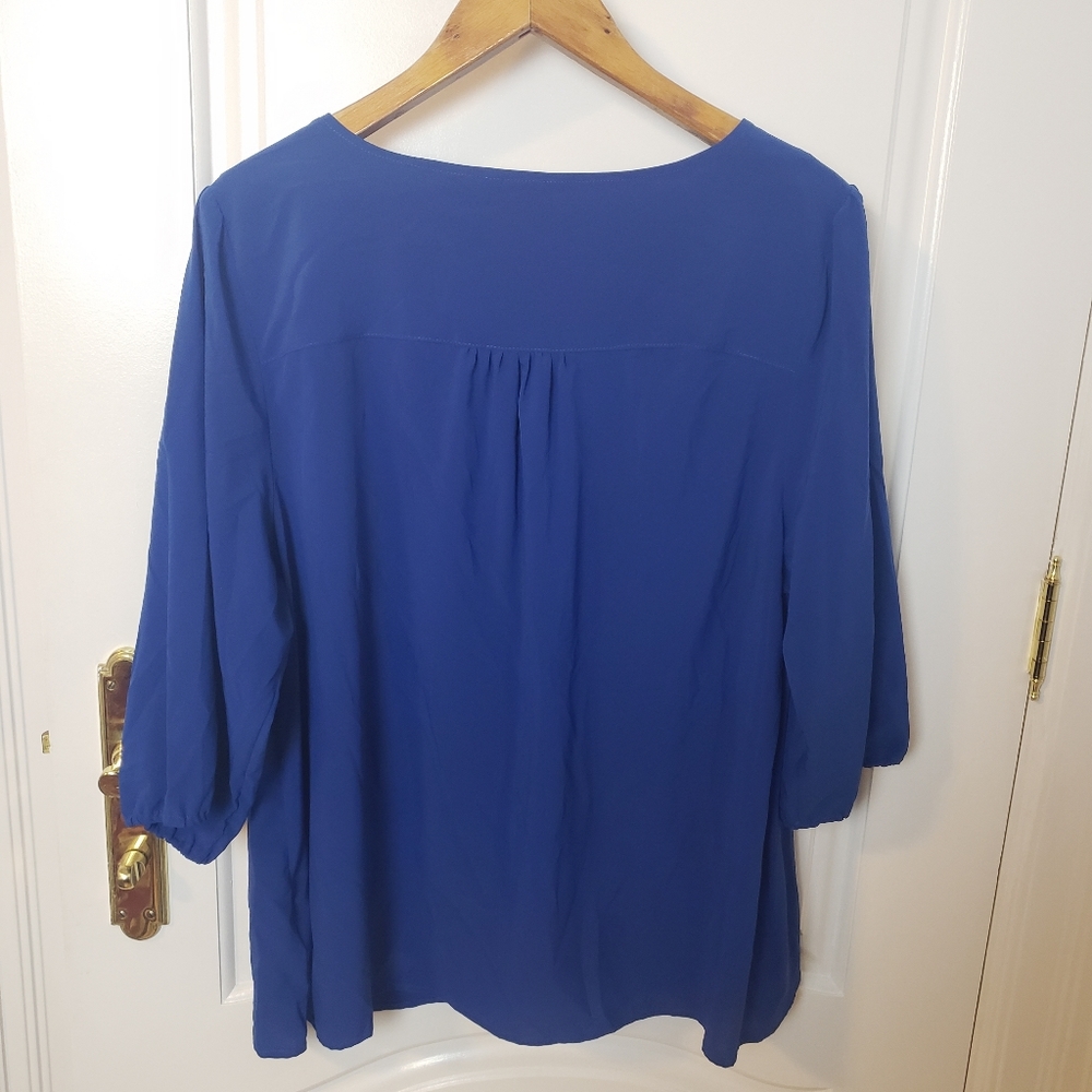 Reitmans Blue 3/4 Sleeve Tie Front Button Blouse - Picture 7 of 7